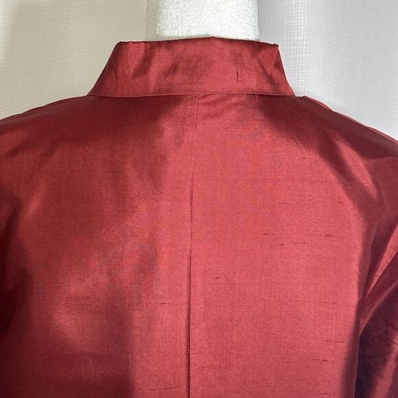 Silkland Women's Medium Red 100% Silk Button Down Lined Long Sleeve Shirt Dress - Picture 11 of 14